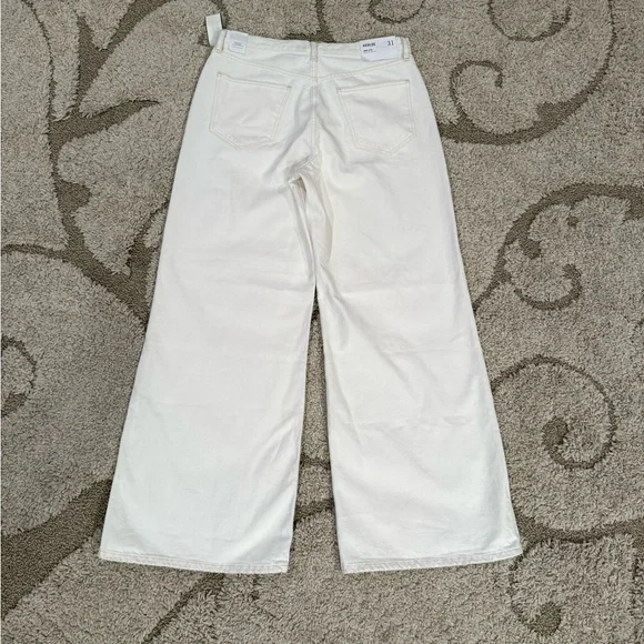 NWT Agolde Dame High Rise Wide Leg Jeans White Size 31